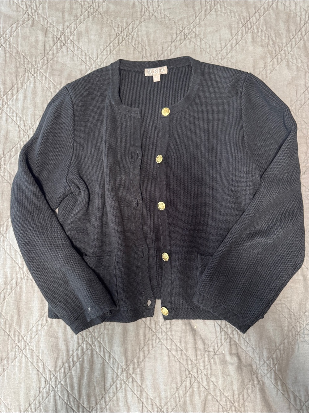 J. Crew Black Knit Lady Cardigan with Gold Buttons
